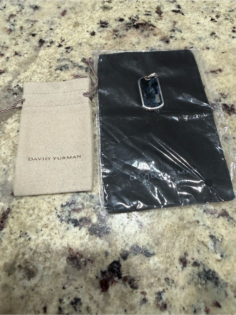 David Yurman Men’s Medium Streamline Pietersite Silver Dog Tag Pendant + Pouch